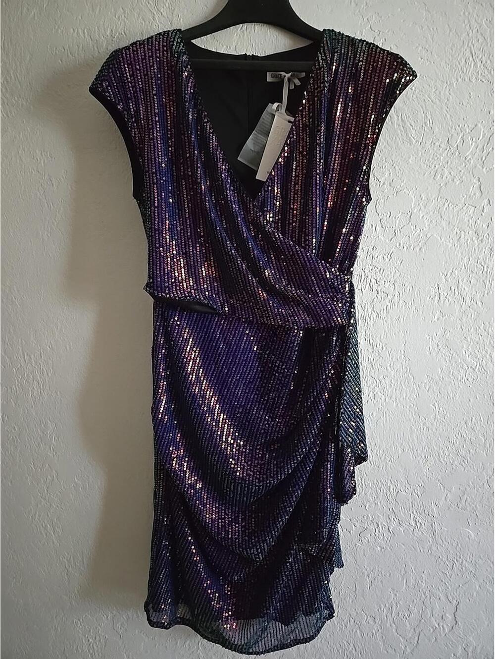 NWT Grace Karin Wrap Dress Women's M Purple Sequin Sparkly Glitter Party Club - Picture 2 of 9